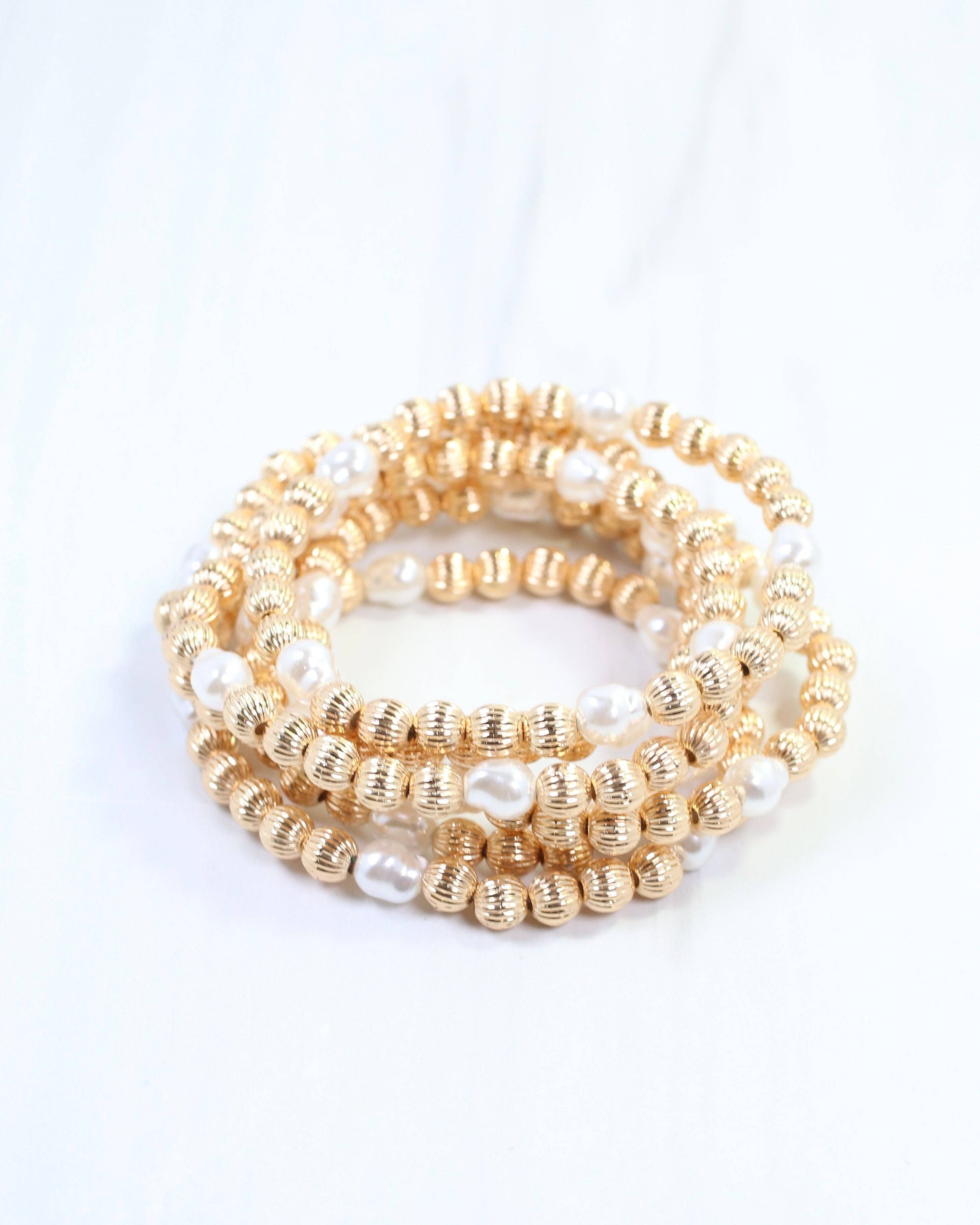 Cambria Beaded Bracelet Set Gold