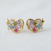 Heart-Shaped Colorful Gemstone Drop Earrings