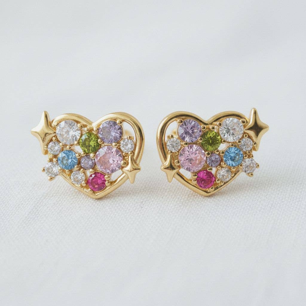 Heart-Shaped Colorful Gemstone Drop Earrings