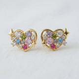 Heart-Shaped Colorful Gemstone Drop Earrings