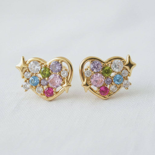 Heart-Shaped Colorful Gemstone Drop Earrings