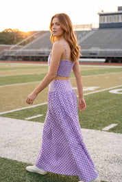 Trim Appliqué Crop Top And Polka Dot Maxi Skirt Set