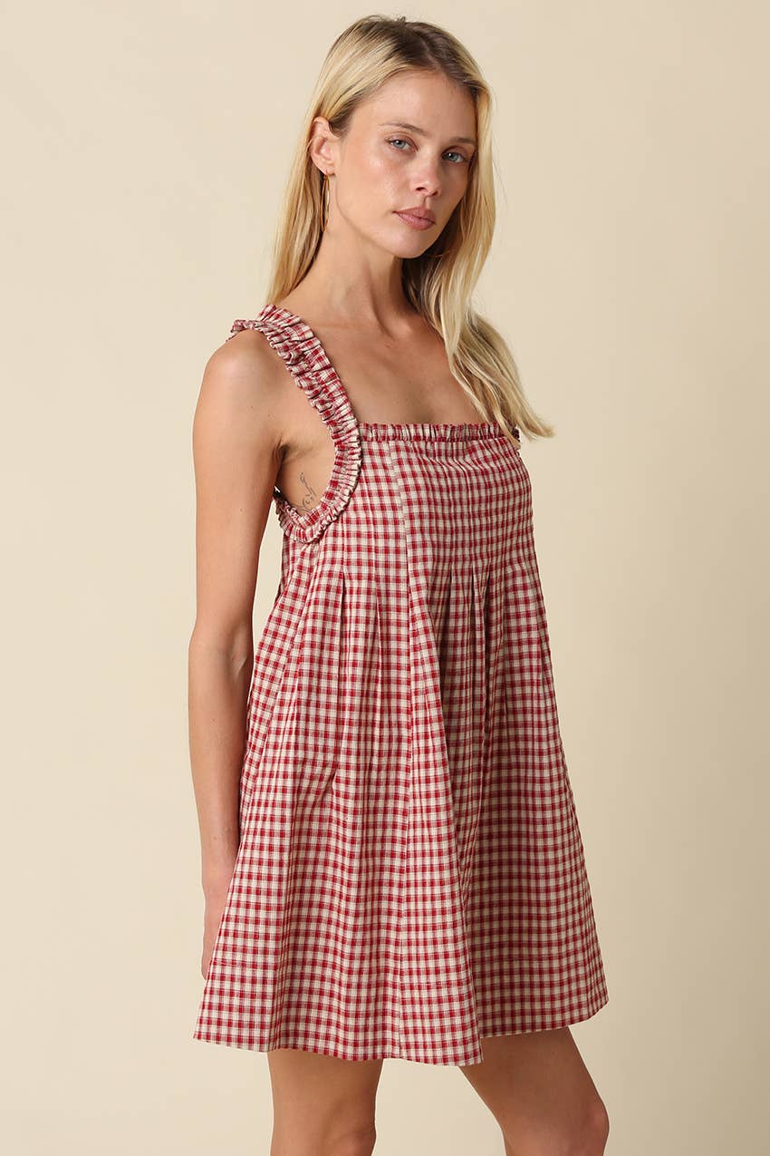 Ruby Gingham Babydoll Mini Dress