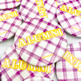 Alumni Gingham - Purple and Yellow - Game Day Button