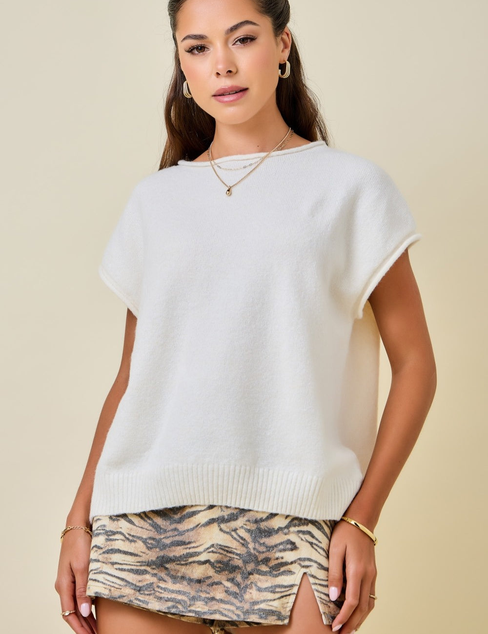 Sia Rolled Sleeve Knit Top
