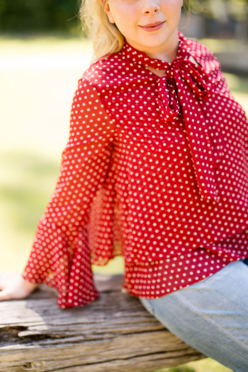 Bell Sleeve Polka Dot Top