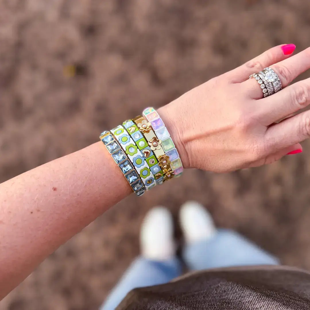 Enamel Stretch Bracelet - Flowers - Poppy - Assorted Colors