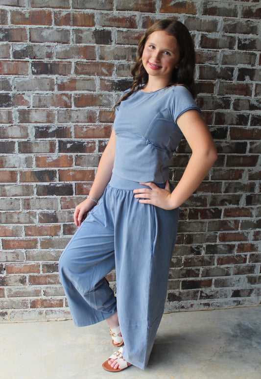 Mineral Washed Wide Leg Pant