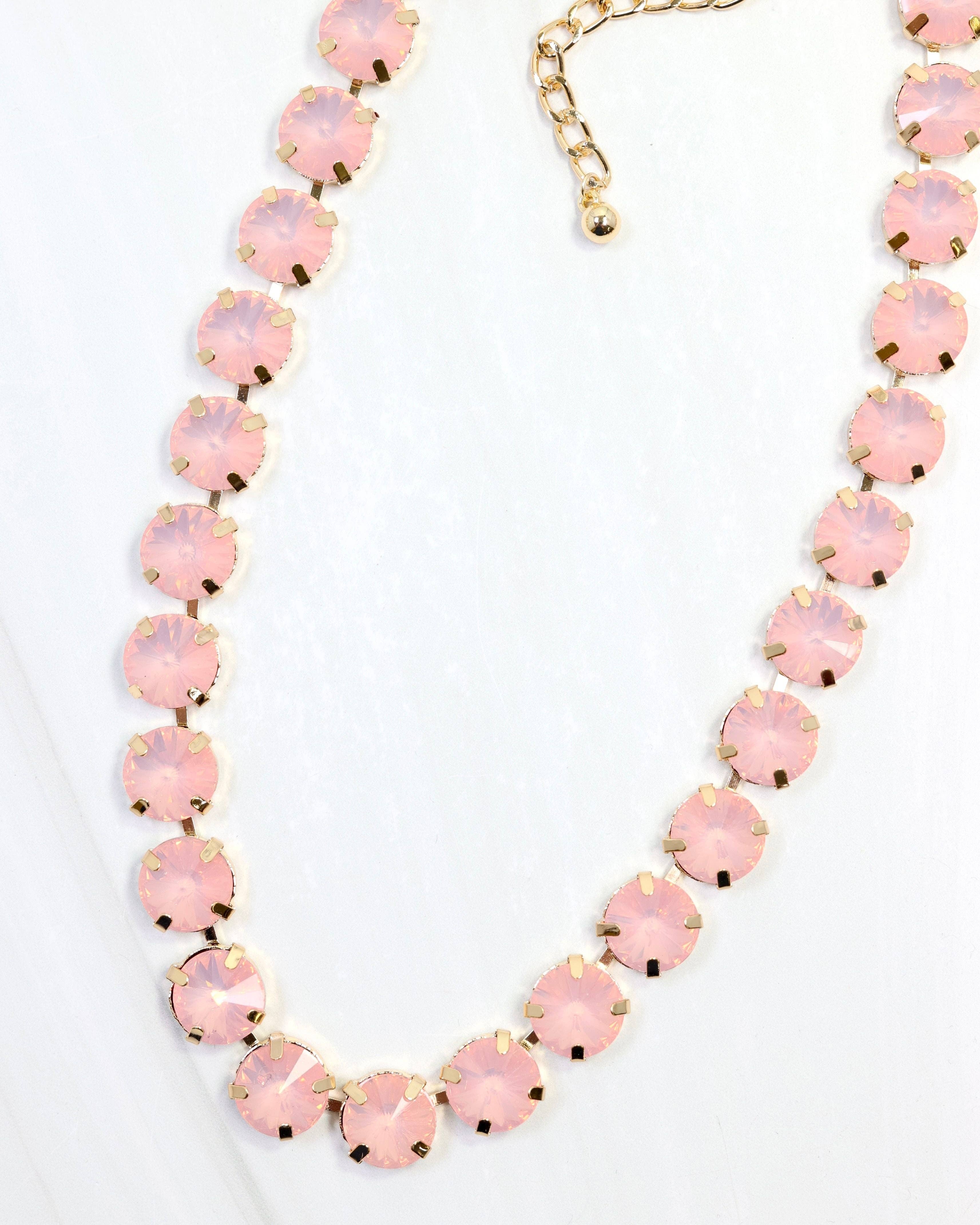 Harper Medium Rhinestone Necklace Pink Opal