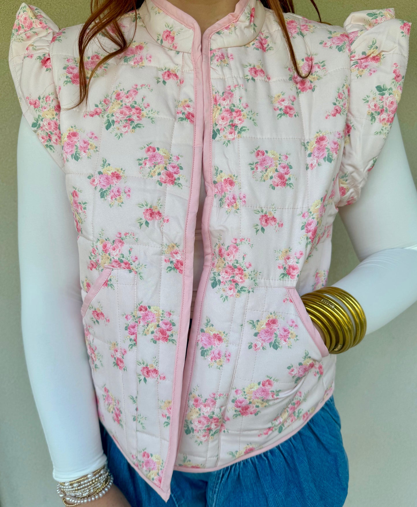 Floral Ruffle Sleeve Puff Vest