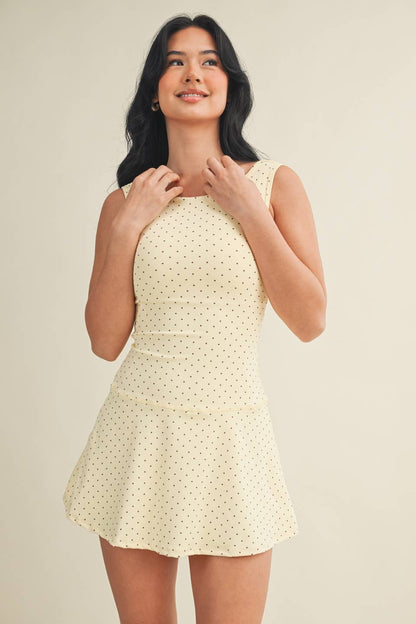Polka Dot Print A-Line Mini Dress with Drop Waist