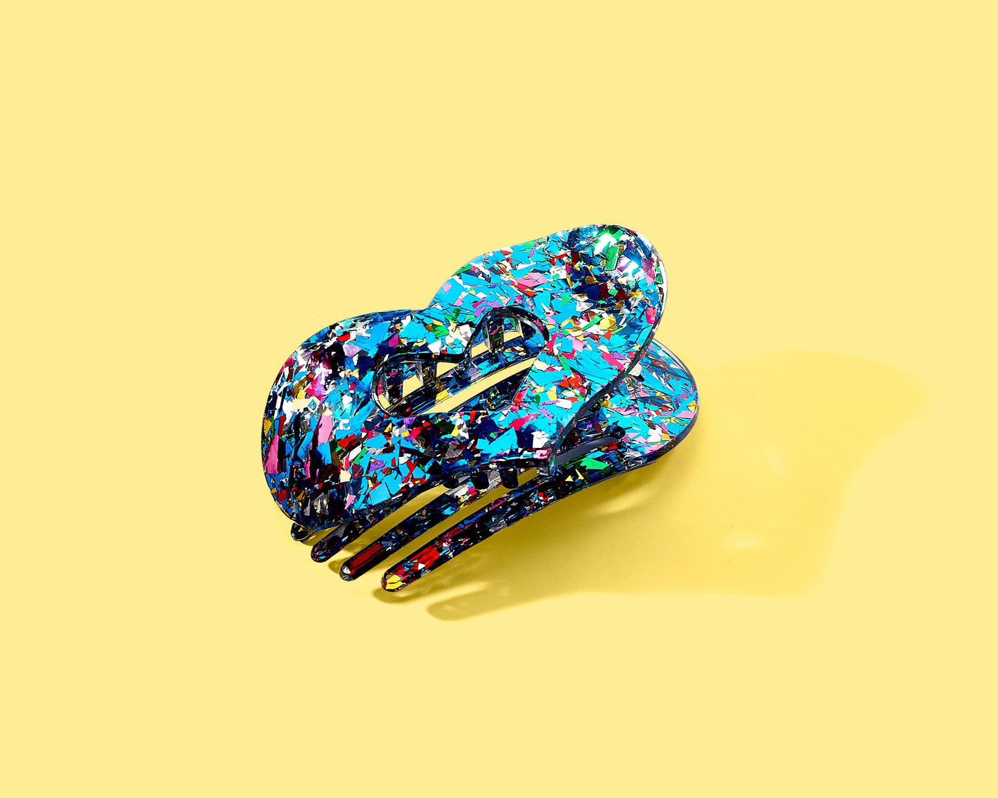 Claw Hair Clip - Flat Heart - Blue + Confetti