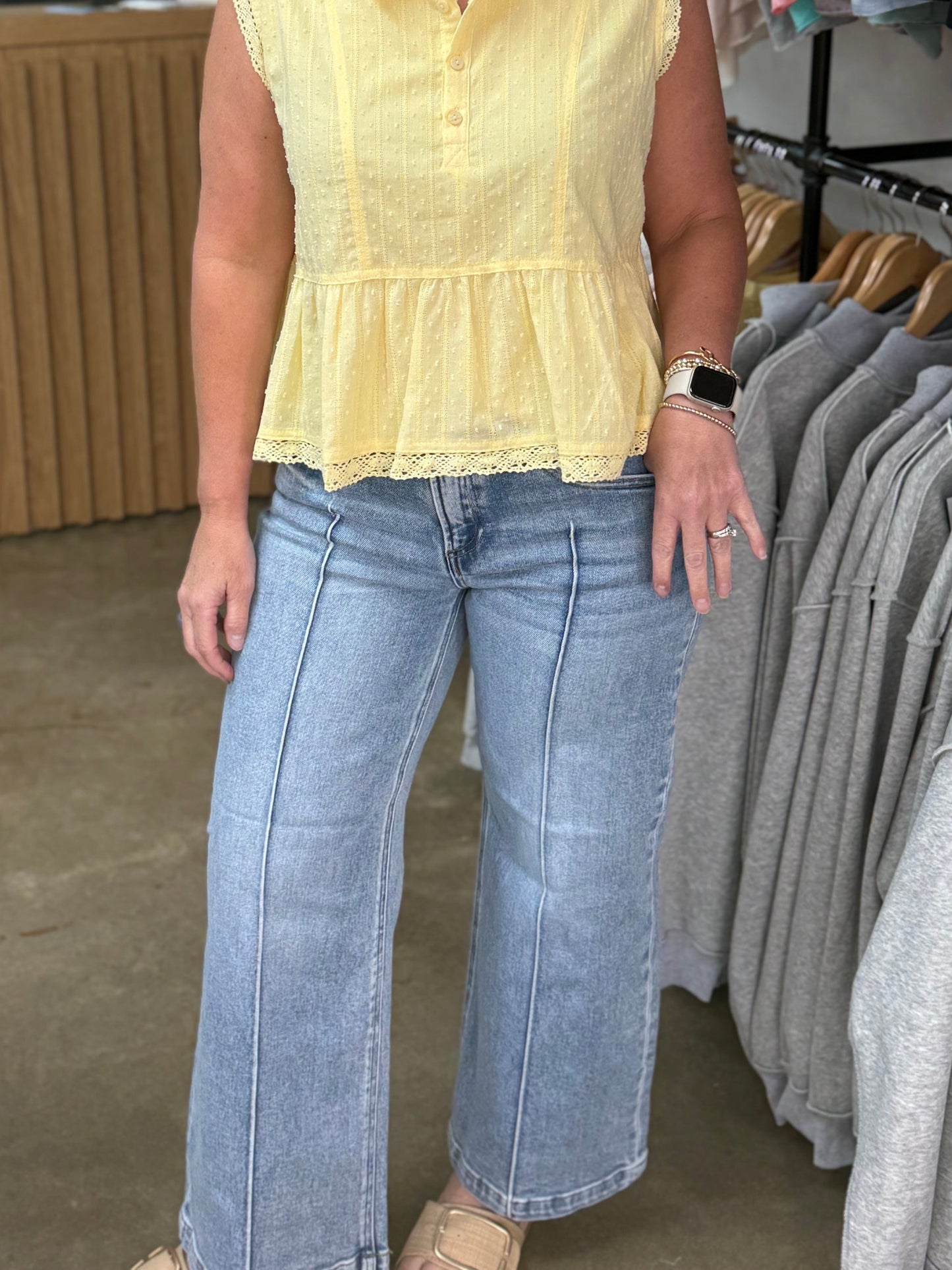 Risen Mid Rise Crop Pintuck Jeans