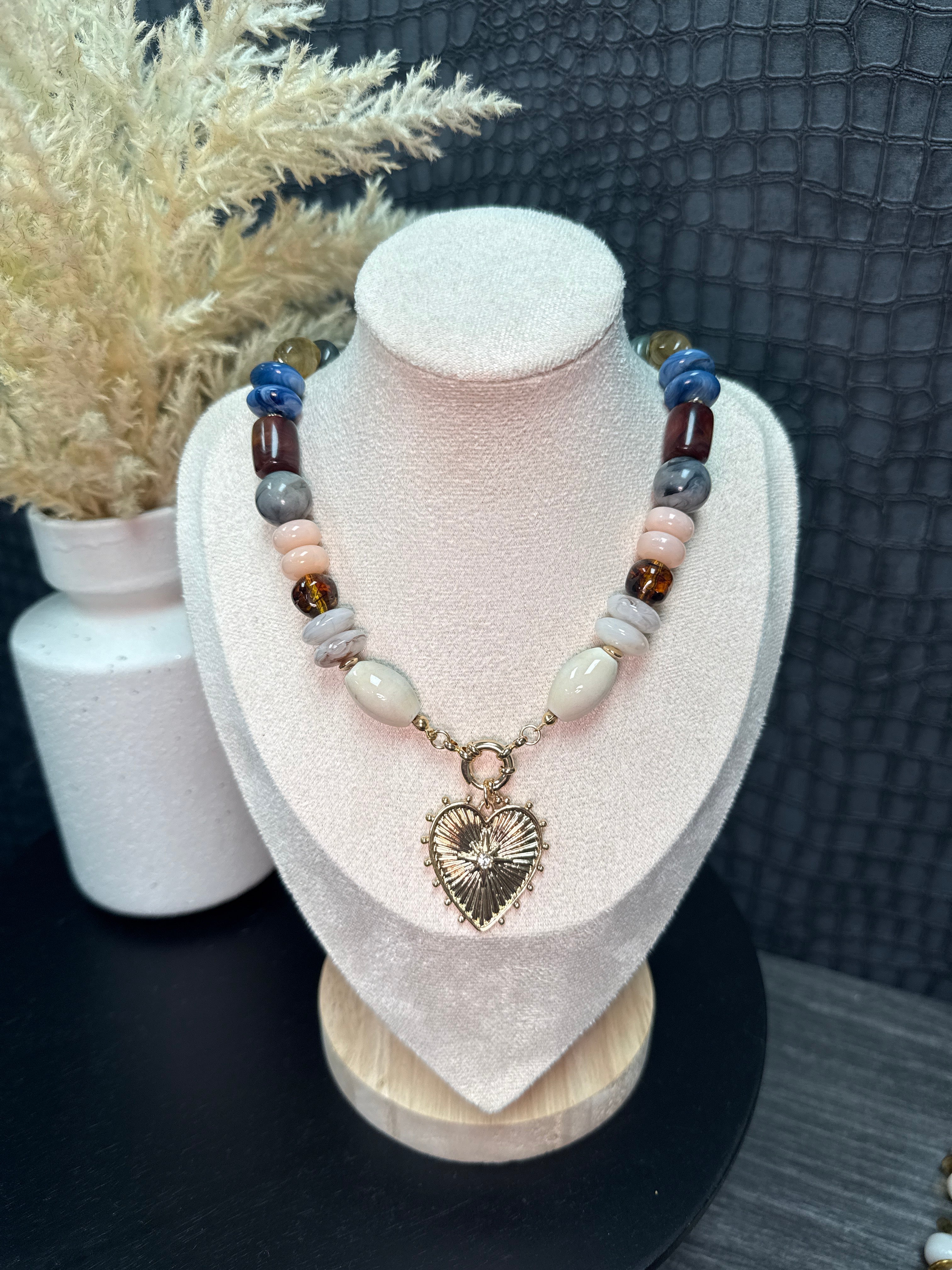 Beaded Heart Charm Necklace