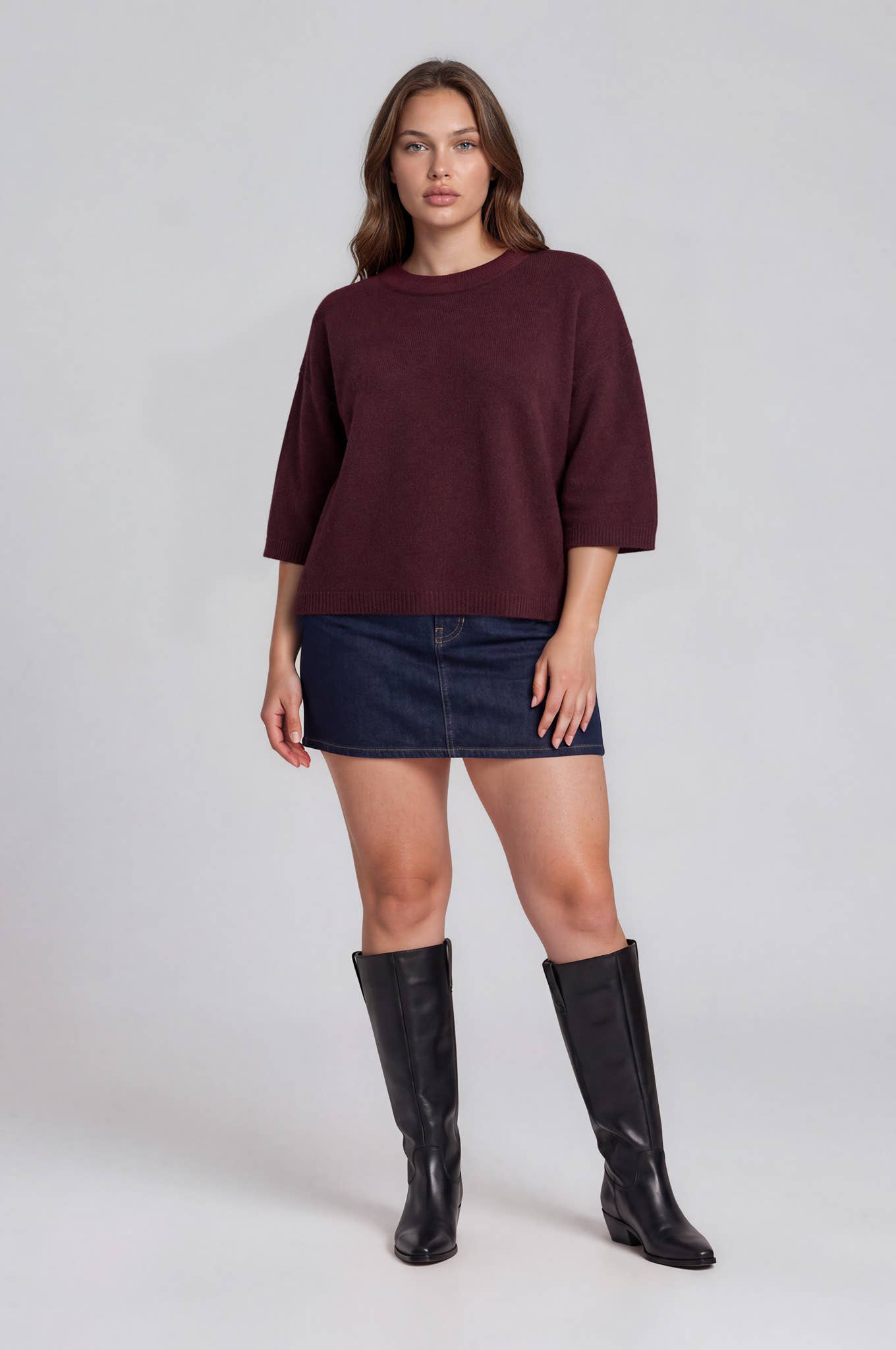 PLUS HEATHERED CREW NECK BOXY PULLOVER