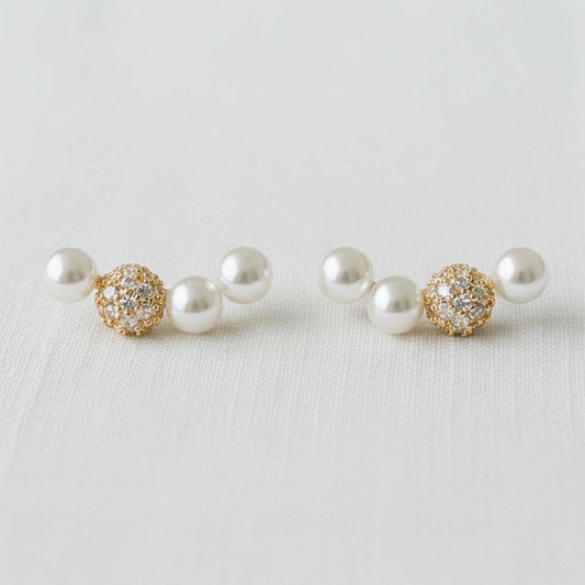 Zircon Pearl Arc Stud Earrings
