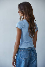Seamless Eyelet Round Neck Short Sleeve Top