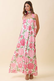 Strapless Floral Maxi Dress with Convertible Scarf