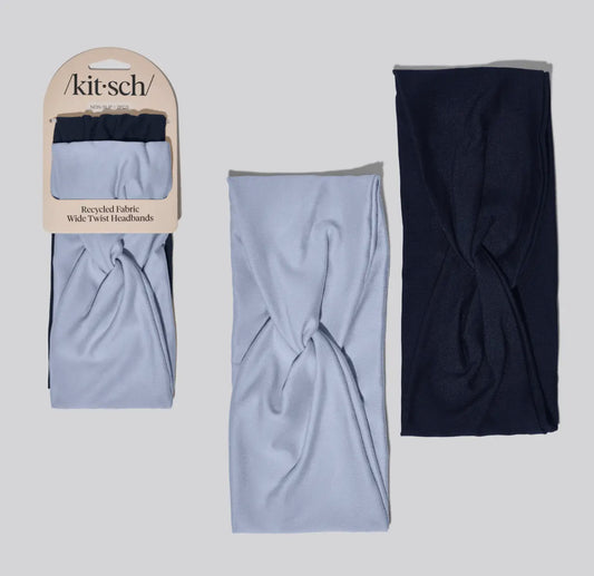 Recycled Fabric Wide Twist Headbands - Blue