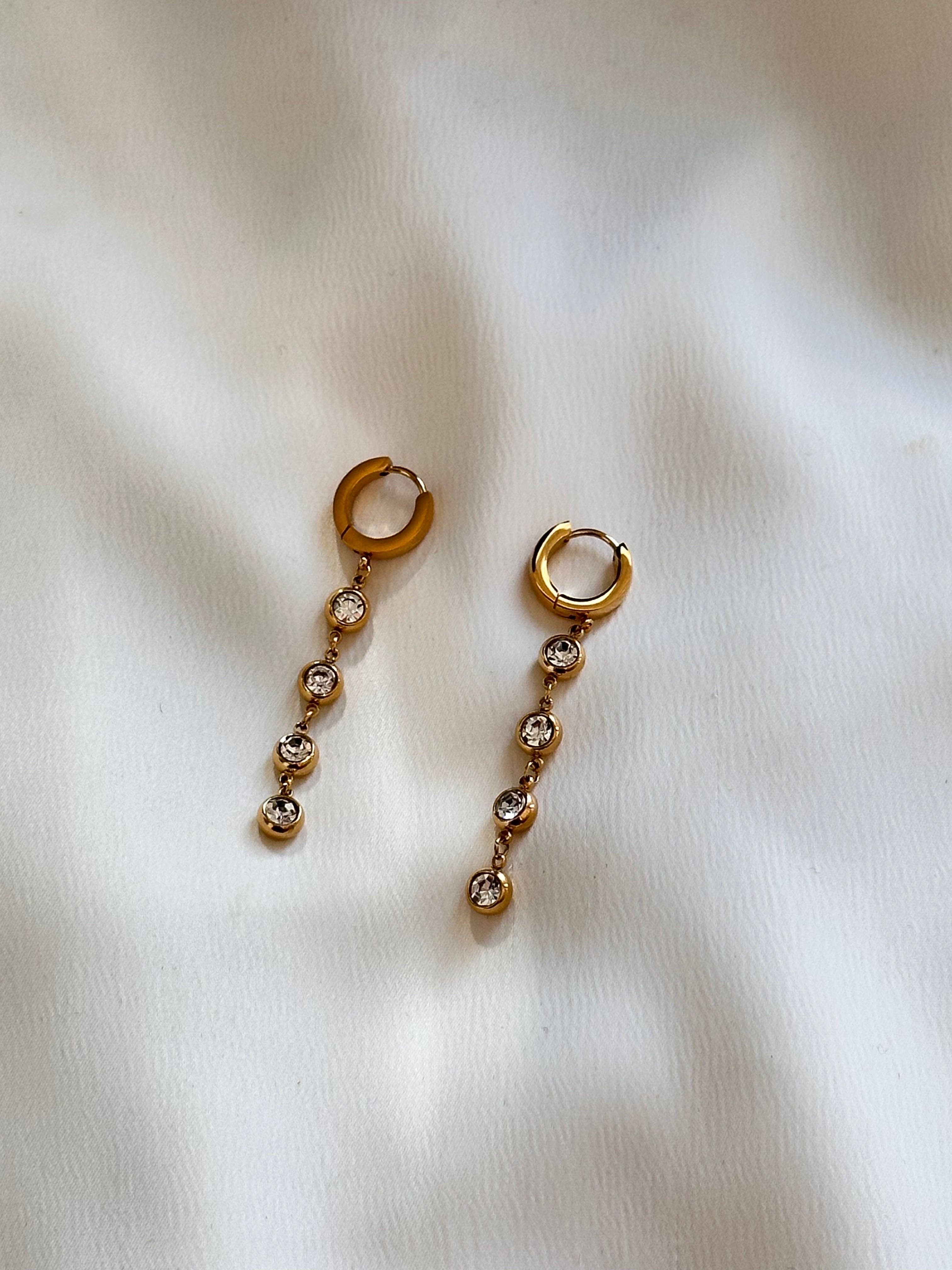 CZ Crystal Huggie Drop Earrings