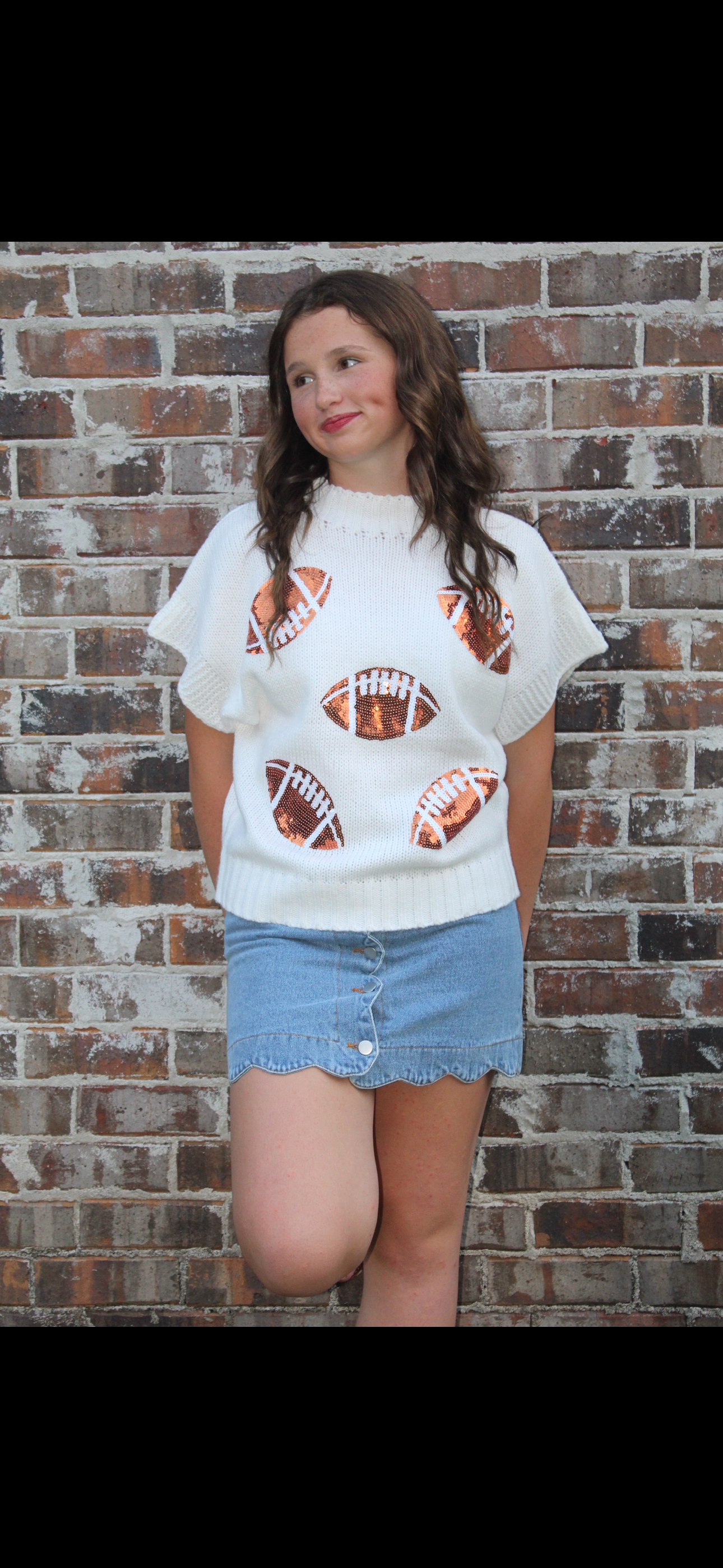 Sequin Football Patch Rib Banded Sweater