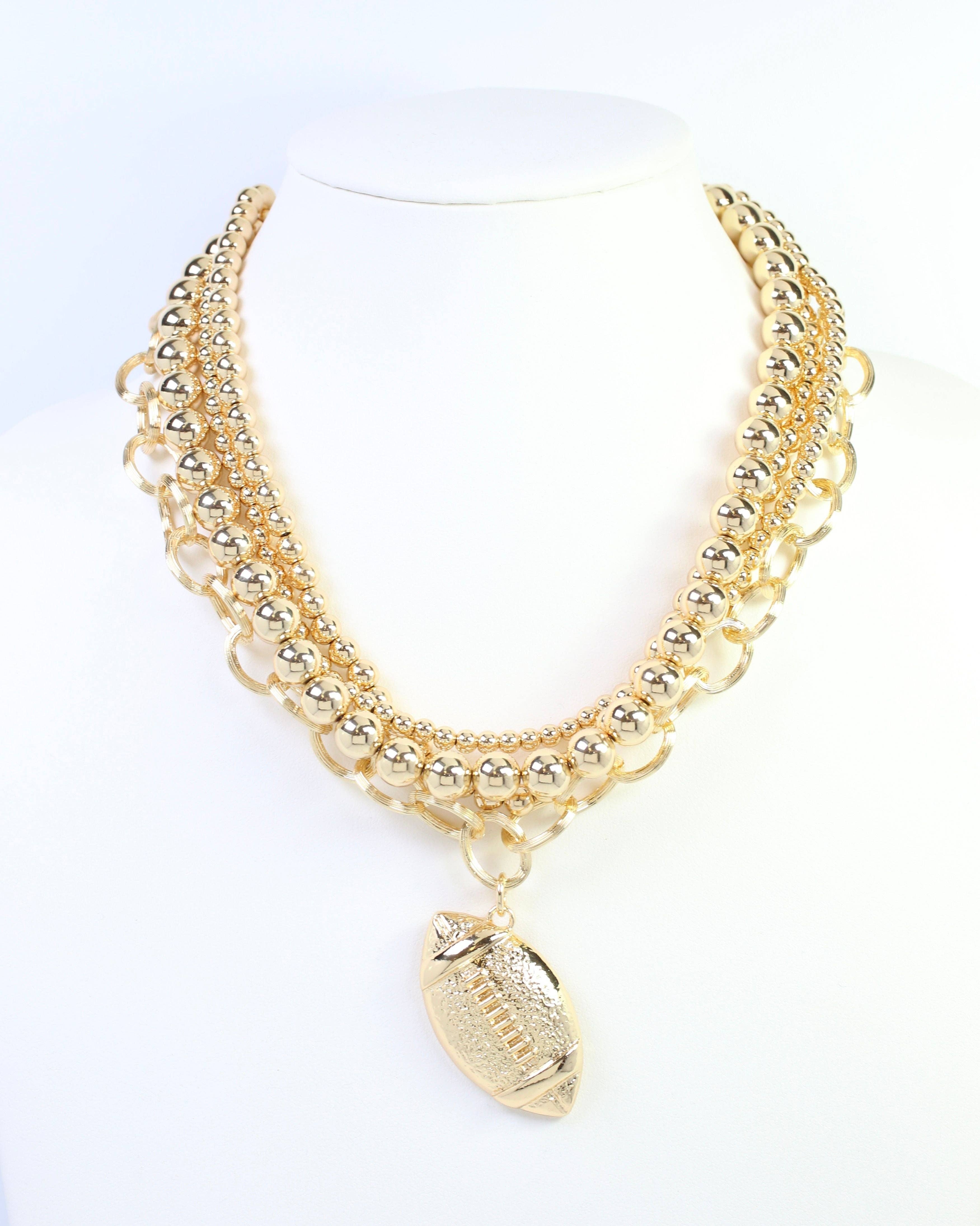Bree Beaded Layered Necklace Football Gold