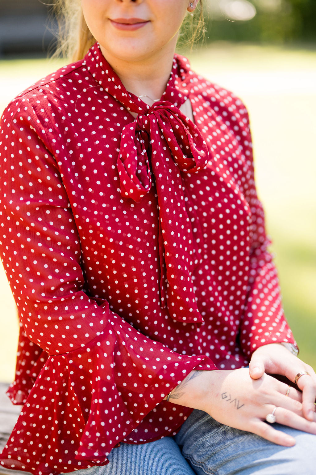 Bell Sleeve Polka Dot Top