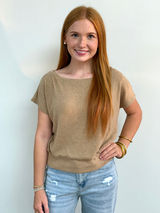 Abbie One-Shoulder Knit Top- Taupe