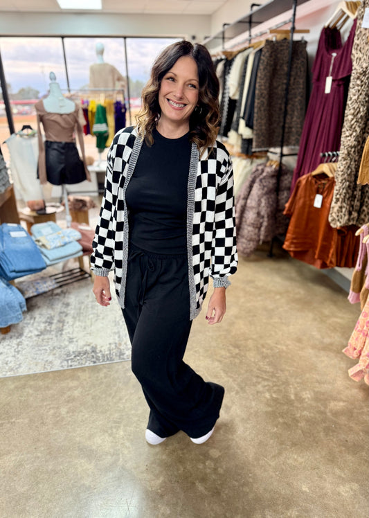 Checkered Open Front Cardigan