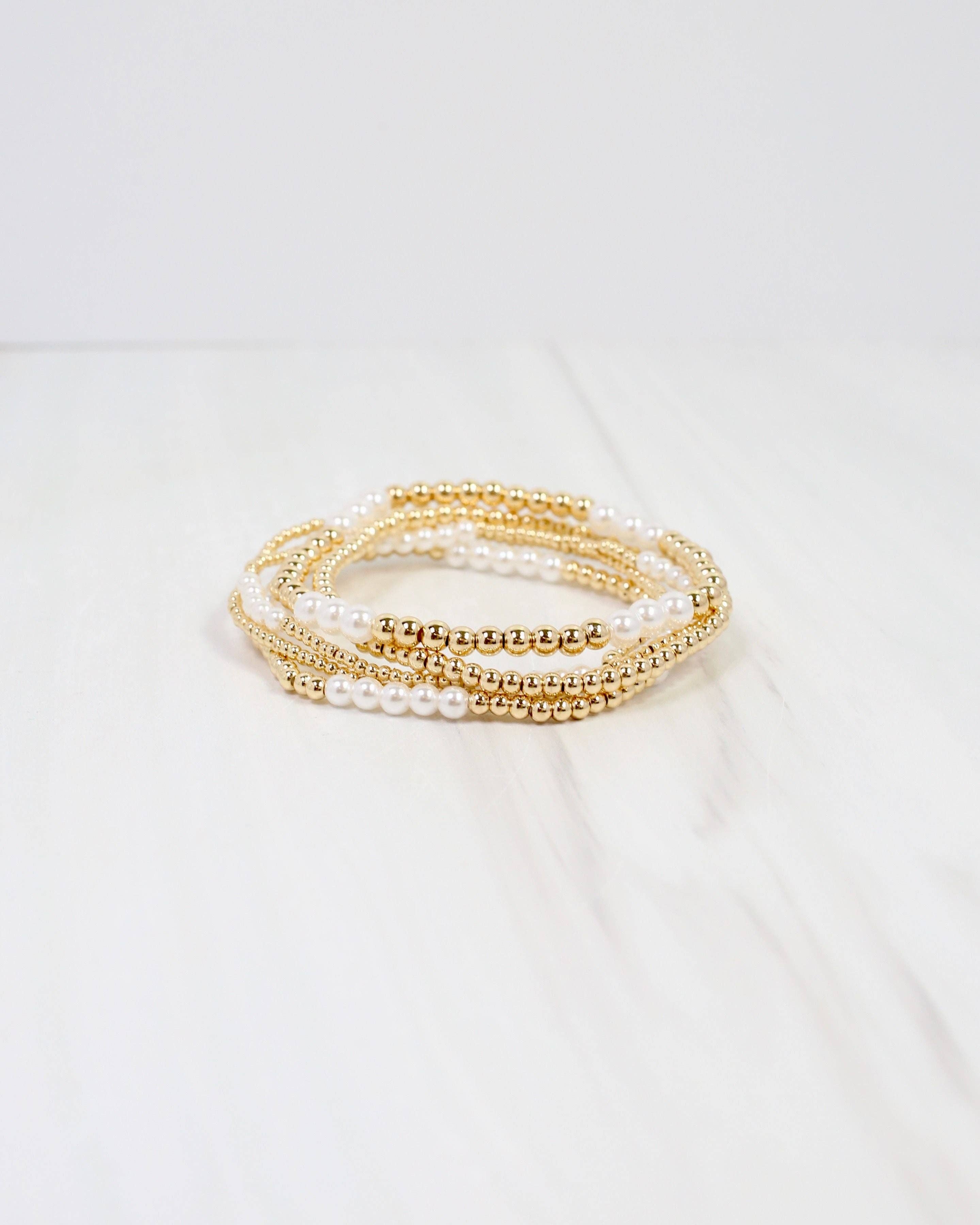 Bartlesville Pearl Beaded Bracelet Set Gold