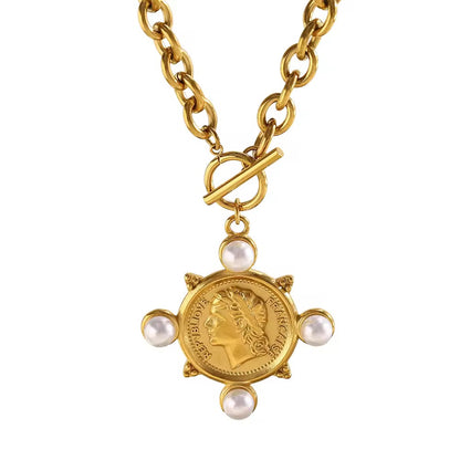 France Pearl Coin Toggle Necklace- Waterproof