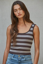 Knit Striped Seamless Padded Tank Top