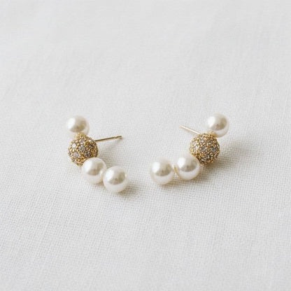 Zircon Pearl Arc Stud Earrings