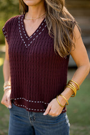 V-Neck Contrast Detail Knit Sweater Vest