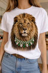 Jeweled Collar (Green/Clear) Lion on White Or Natural Crew