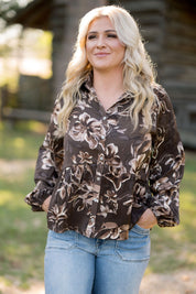 Woven Print Collard Top