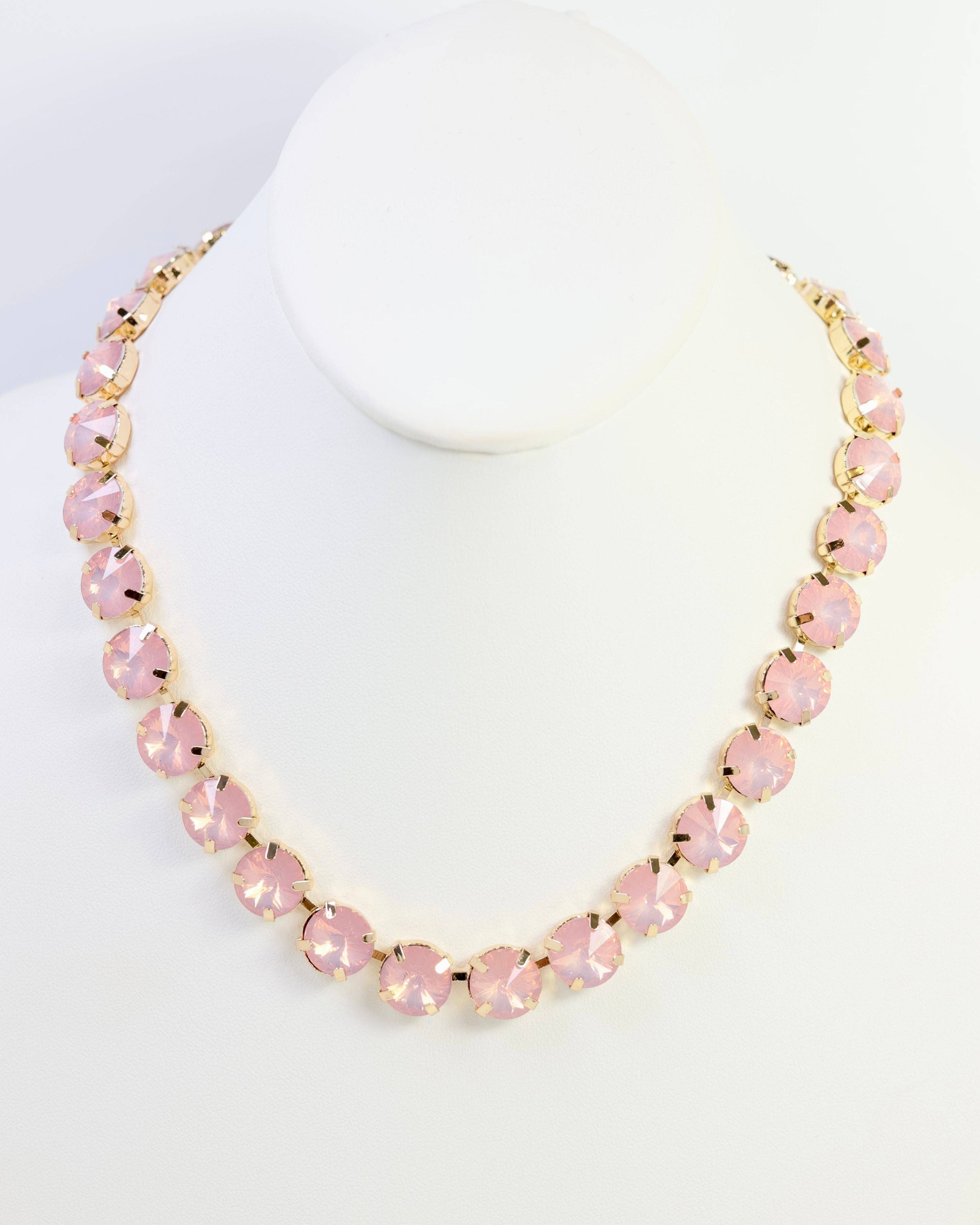 Harper Medium Rhinestone Necklace Pink Opal