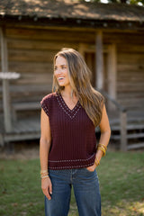 V-Neck Contrast Detail Knit Sweater Vest