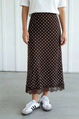 Polka Dot Lace Hem Shift Skirt