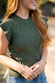 Ruffled Sleeve Cable Knit Sweater