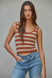 Knit Striped Seamless Padded Tank Top