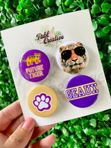 Kid's 4 Pack - Tiger Boys - Purple/Yellow - Game Day Buttons