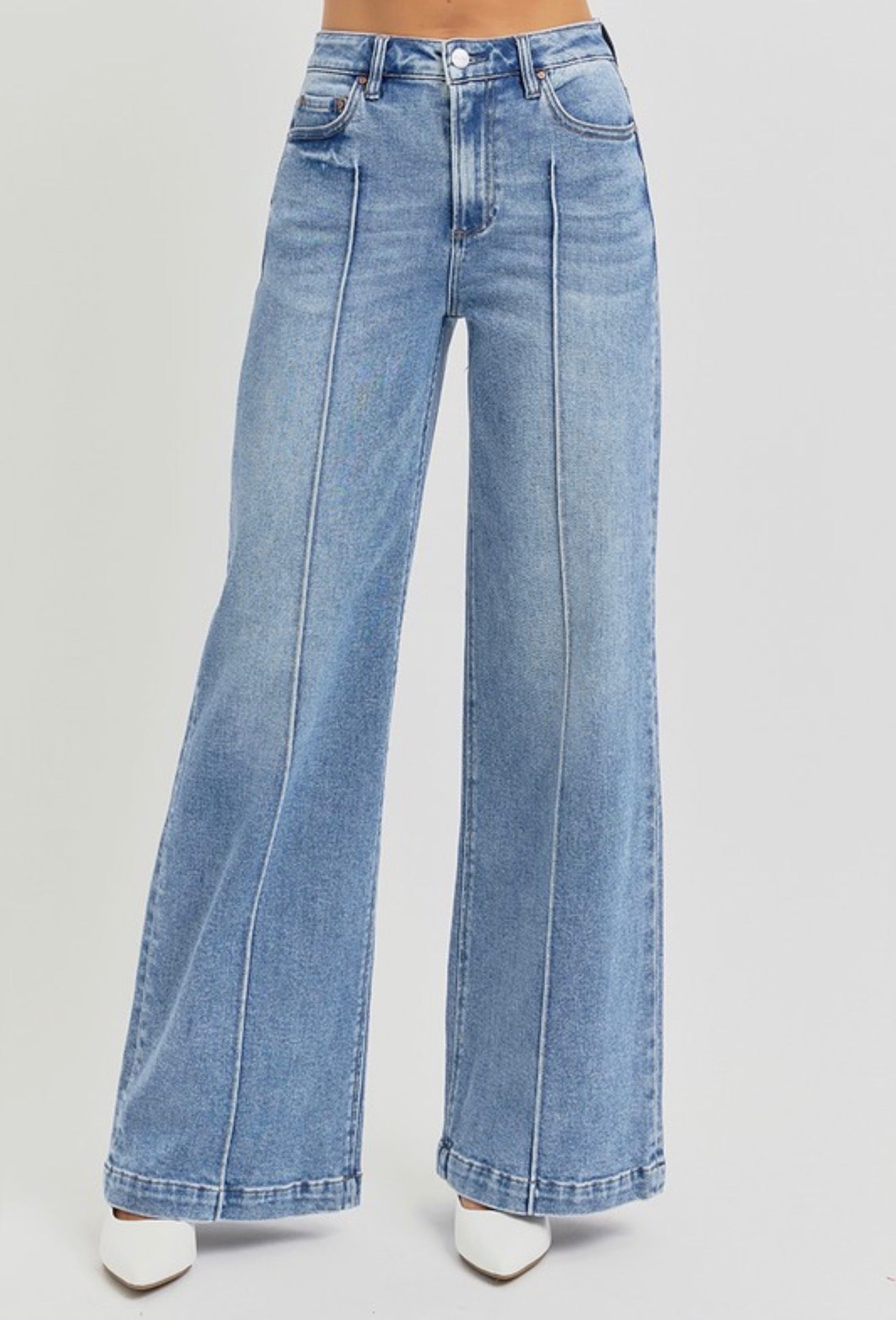 High Waist Wide Leg- Pintuck Jeans