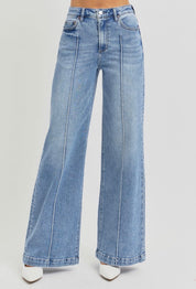 High Waist Wide Leg- Pintuck Jeans