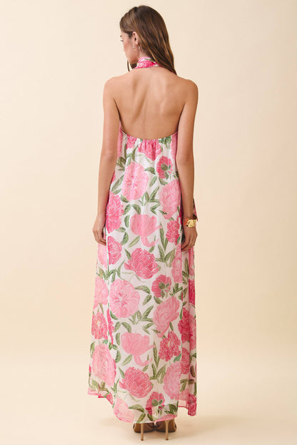 Strapless Floral Maxi Dress with Convertible Scarf