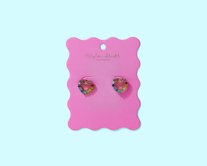 Stud Earrings - Hearts w/ Rainbow Gems - Mae