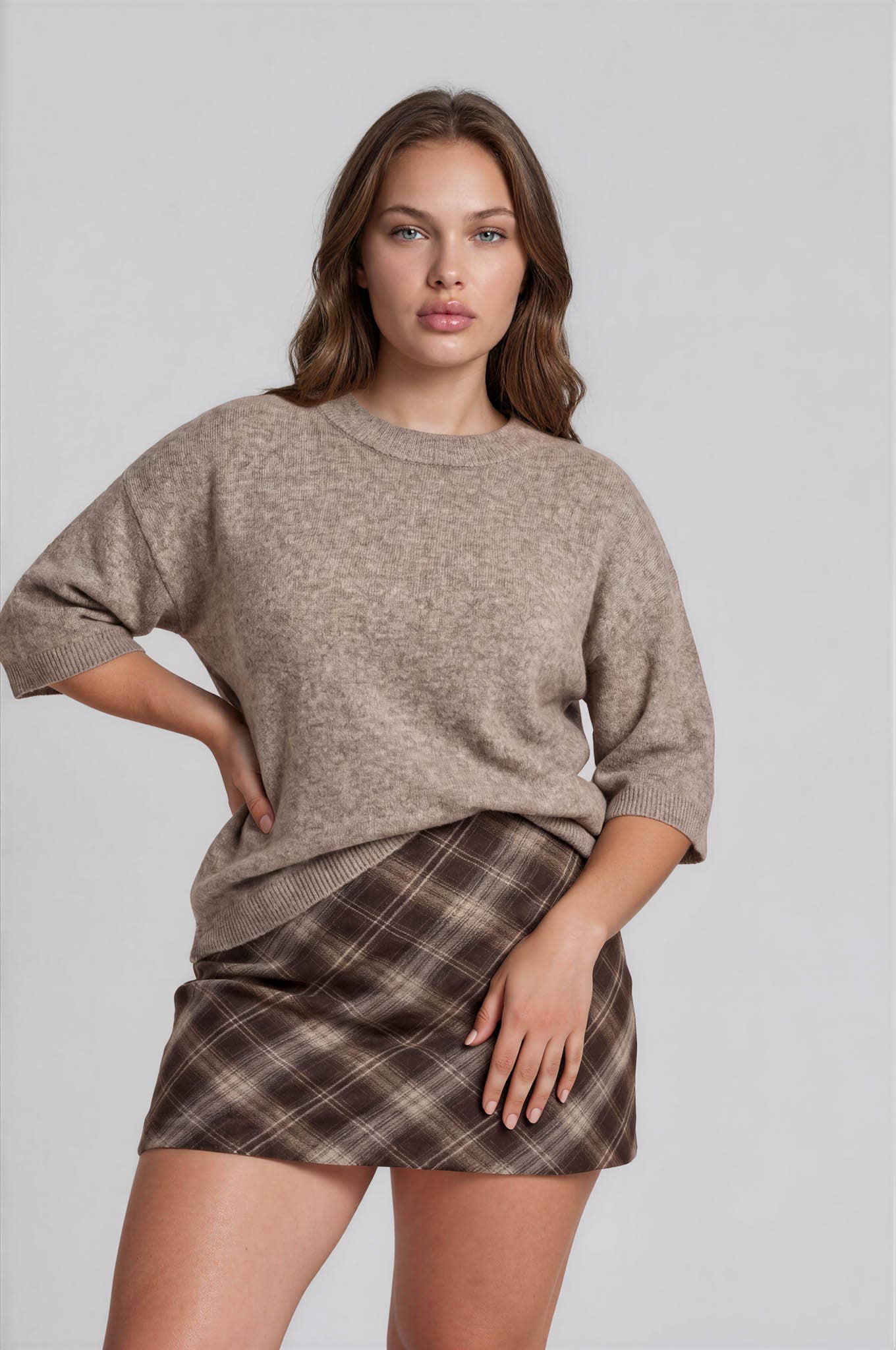 PLUS HEATHERED CREW NECK BOXY PULLOVER