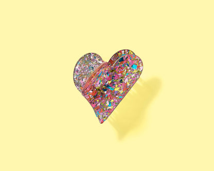 FOR FUN - Claw Hair Clip - Heart - Pink + Confetti