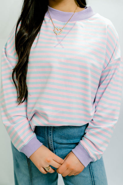 Striped Mock Neck Terry Top