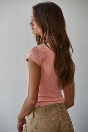 Seamless Eyelet Round Neck Short Sleeve Top